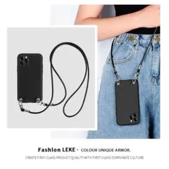 iPhoneケース　iPhone12mini　ショルダー　紐付き　黒　ブラック