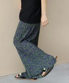 manana suerte FLOWERプリントプリーツワイドパンツ グリーン