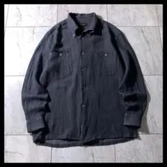 90s japan vintage ジャガード織り リネンシャツ チャコール 黒のサムネイル