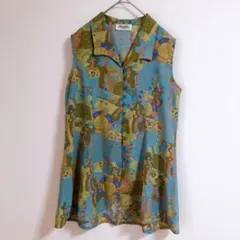 【PYUMOSSO】（F）オープンカラーノースリーブシャツ/ベスト/レイヤード