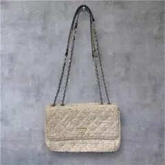 ゲス GUESS ベージュ ピンク ツイード ショルダーバッグ