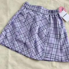 チェック柄 プリーツスカート ミニスカート パープル 130cmのサムネイル