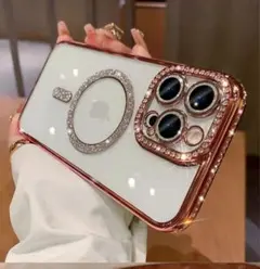 iPhone 17Pro ケース クリスタル装飾　MagSafe対応ピンク