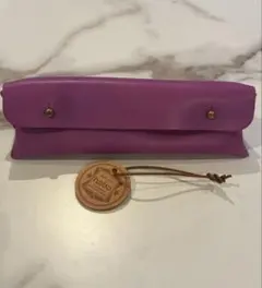 本革　紫レザー フラップ式ペンケース