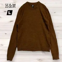 【エイチアンドエム】メンズ クルーネック ニット セーター ブラウン Lサイズ