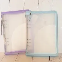 6リングファイル　水色　パープル　シール帳 バインダー　ジッパー付