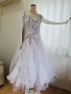 社交ダンス用ホワイトロングドレス