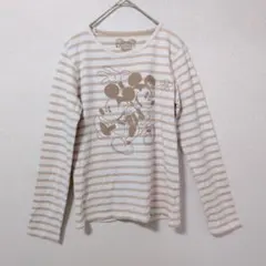 ※ディズニー カットソー クルーネック 長袖 ボーダー M ベージュ 綿混 外出のサムネイル