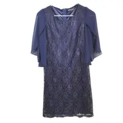 ​美品 クイイン 総レース ワンピ 濃紺 XL 結婚式 パーティー ベルスリーブ