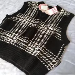 新品Ricca Ricca ノースリーブニットベスト　黒白チェック