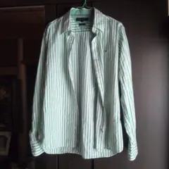 Tommy Hilfiger 長袖シャツ L グリーン/ホワイトストライプ