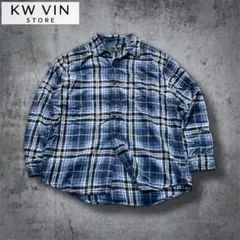 00s archive￤総柄チェック　ネルシャツ￤ネイビー系￤XL￤アメカジ