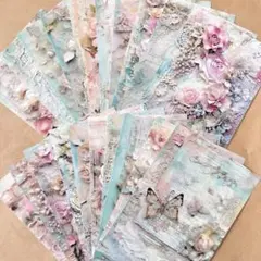 グリーン系　花柄　コラージュ素材　デザインペーパー　20枚　おすそ分け