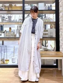 スタジオクリップ 綿100%ストライプ ロングシャツワンピース
