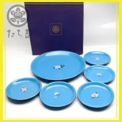 未使用品　箱付き　たち吉　花もよう取り分け膳　ブルー　大皿　小皿　銘々皿　取り皿