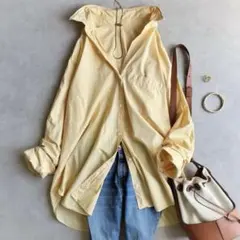 美品 カオス 洗える オーバーサイズ リネンシャツ オレンジ 麻100