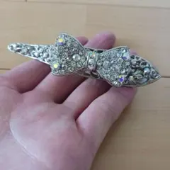 リボン型クリスタル装飾ヘアクリップ