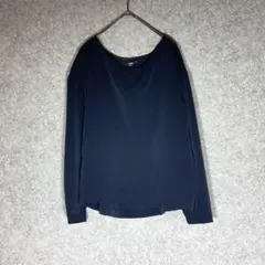 UNIQLO（M）ドレープブラウス☘️長袖/ネイビー/シャツ/トップス