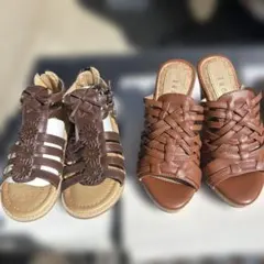 (新品)ブラウンストラップサンダルとターコイズフラットサンダル4セット