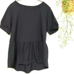 ブラウス　ペプラム　黒　半袖　トップス 　Мサイズ相当