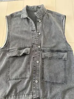 グレー ノースリーブ デニムジャケット