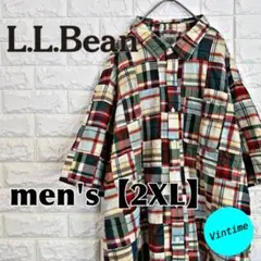 y279【L.L.Bean】パッチワークデザインシャツ【メンズ2XL】総柄