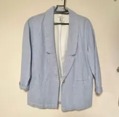 青と白のストライプ テーラードジャケット　S