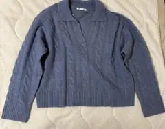 GU ケーブル編み スキッパーニット ブルー M