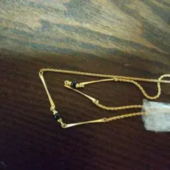 ゴールド系 & 黒石 シンプルチェーンネックレス 119cm 合金 ヴィンテージ