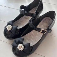 エニファム美品☆キッズフォーマルシューズリボン パール装飾☆ピアノ発表会23cm