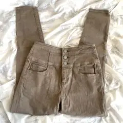 アズールバイマウジー ハイウエスト　ボタン　デニム　スキニー　ベージュ　美脚