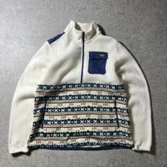 L.L.Bean ハーフジップ フリースジャケット M 総柄 幾何学柄アウトドア