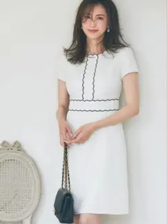 新品タグ付き♡tocco 配色スカラップ刺繍入りツイードワンピース