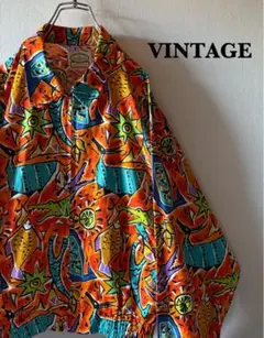 VINTAGE 希少古着　希少柄　ワニさん　さかな　薄手ブルゾンジャケットのサムネイル