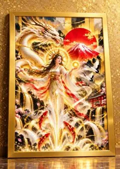 黄金天翔 　天照大御神の光が龍が招く無限の開運　額縁付きグラフィックアート