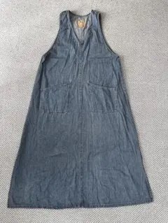 L デニムジャンパーワンピース Aライン ロング丈 ポケット付き