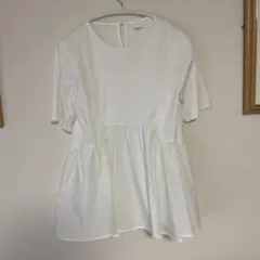 未使用★OPAQUE.CLIP★ペプラム半袖でカットソー38M白