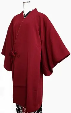 新品和装コート縮緬ロング　１０５ｃｍ丈　赤　防寒塵よけポリエステル日本製
