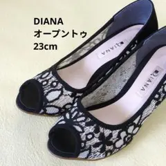 DIANAダイアナオープントゥパンプス黒白23cm