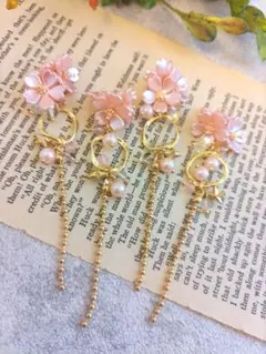 723★2ペア4個オリジナルチャーム、コネクター、アクリルフラワー、チェーン、桜