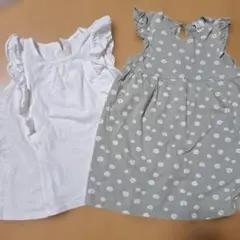 フリル袖 花柄 トップスとワンピース 2点セット