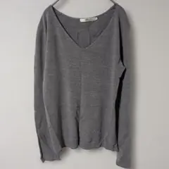 AZUL【L】長袖　ニット　カットソー　トップス　Vネック　グレー