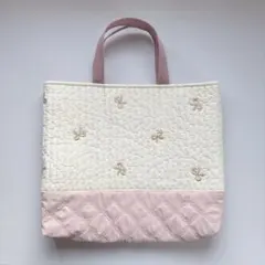 レッスンバッグ　リボン　刺繍　入園　入学　ピンク