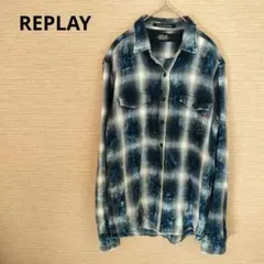REPLAY リプレイ オンブレチェックシャツ　ブルー
