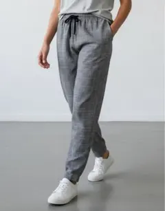 イージーパンツ グレー チェック柄 サイズLゆったりワイド Nylaus