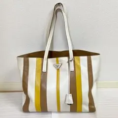 PRADA トートバッグ イエロー ストライプ 1BG032 プラダ