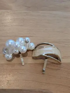 パールとゴールドのヘアクリップ2個セット