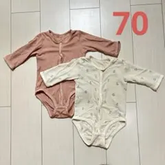 バースデイ テータテート 長袖 肌着 ロンパース 前開き 70 ピンク 白 花柄