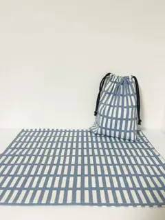 格子柄のランチョンマット&給食袋　ブルー