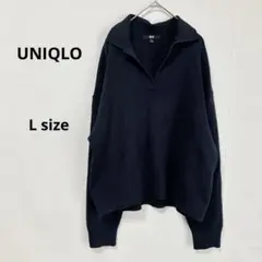 ユニクロ　UNIQLO スムースコットンリラックスポロセーター　L ネイビー